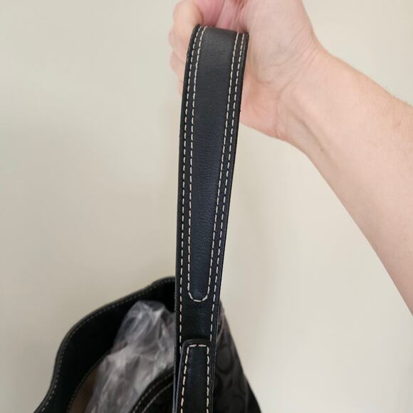 Vintage Coach Signature Hobo Bucket Shoulder Bag Black Leather Y2K - Picture 5 of 10